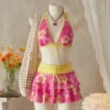 Elegant Floral Color Block Swimsuit Women Triangle Halter High-Waist Bikini Set Cover Up Skirt 2026 New Micro Bikini Three-Piece