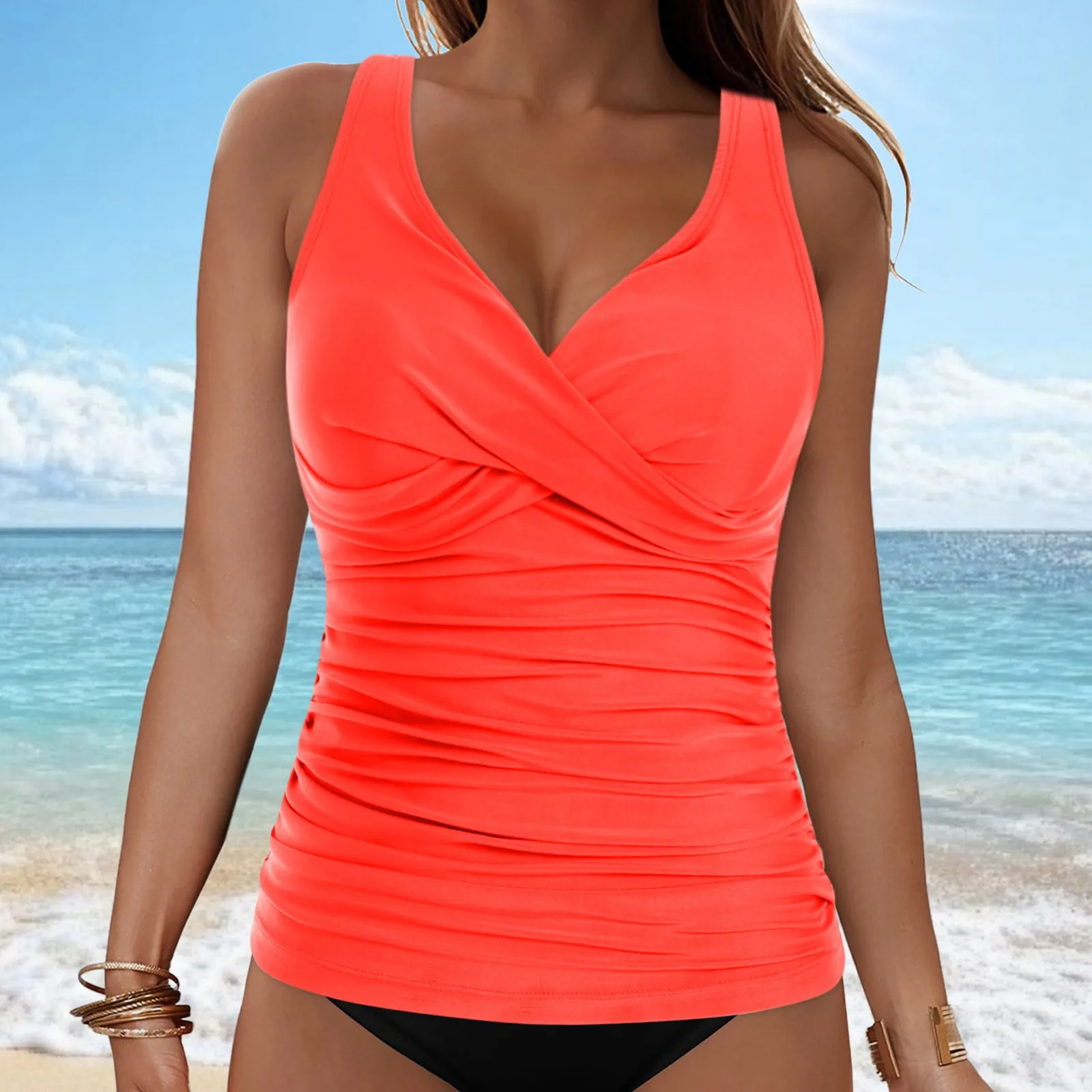 V-Neck Ruched Tankini Top - Image 9