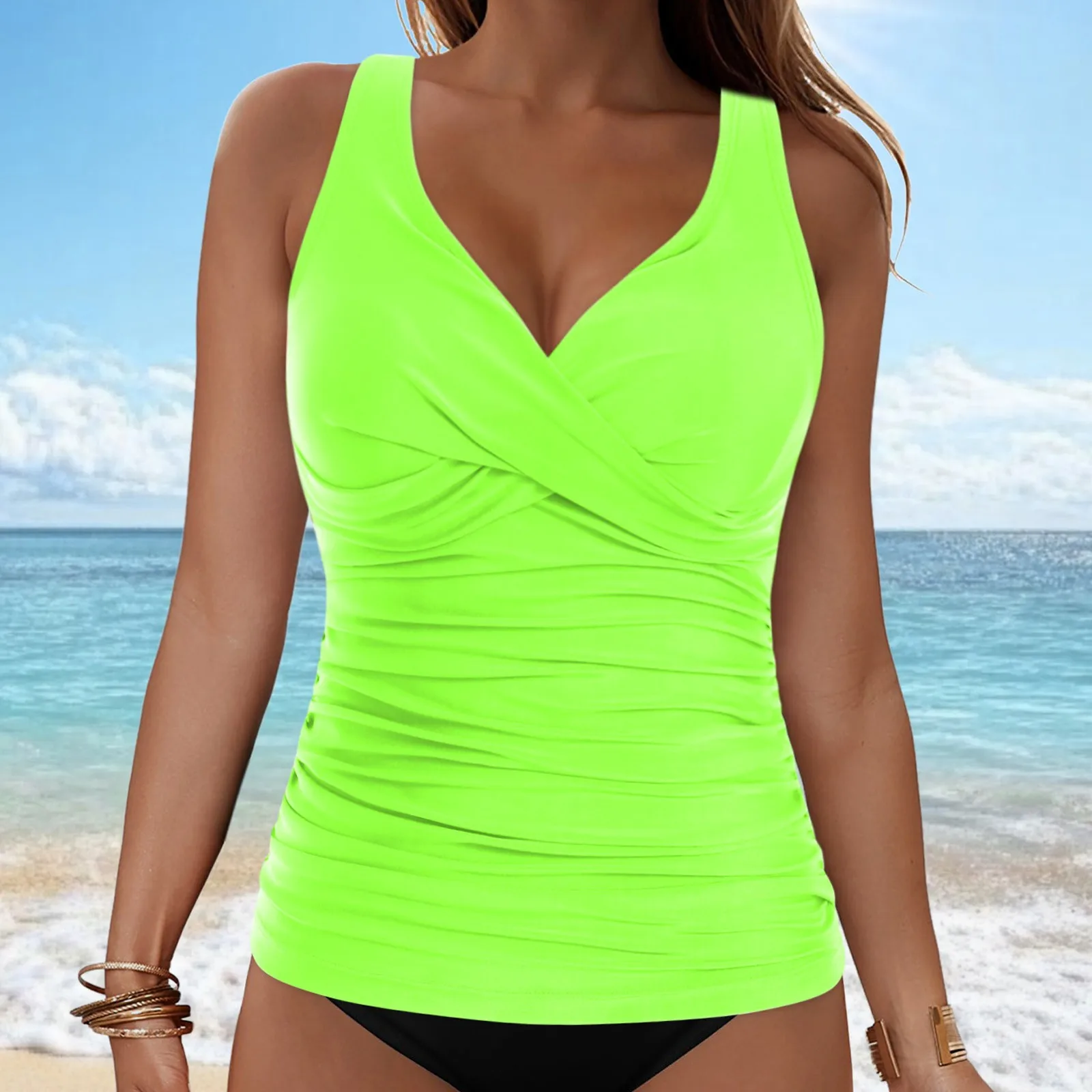 V-Neck Ruched Tankini Top - Image 16