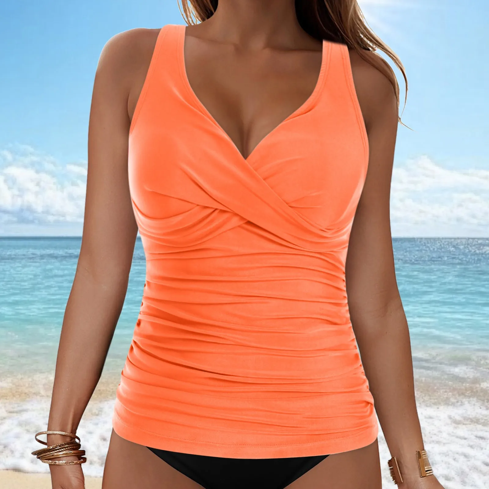 V-Neck Ruched Tankini Top - Image 8