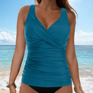 V-Neck Ruched Tankini Top