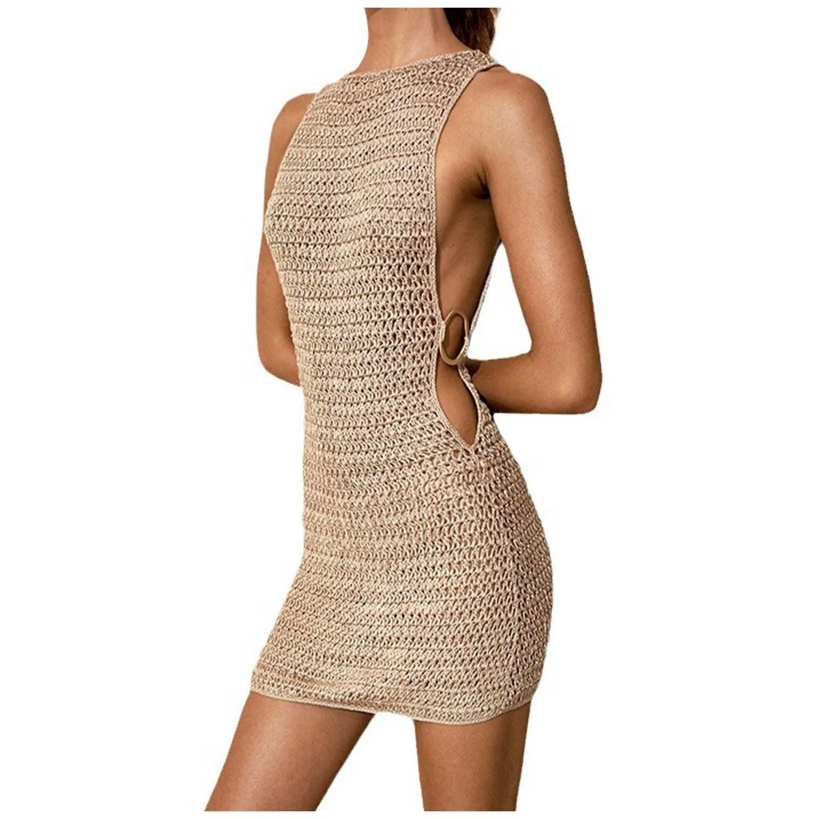 Crochet Knit Backless Beach Cover-Up - Image 3