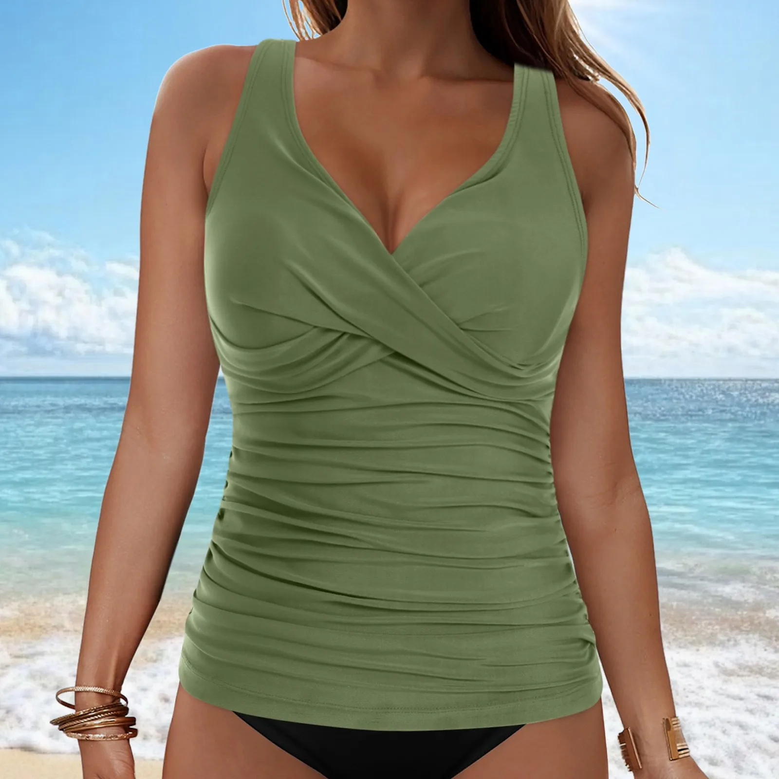 V-Neck Ruched Tankini Top - Image 18