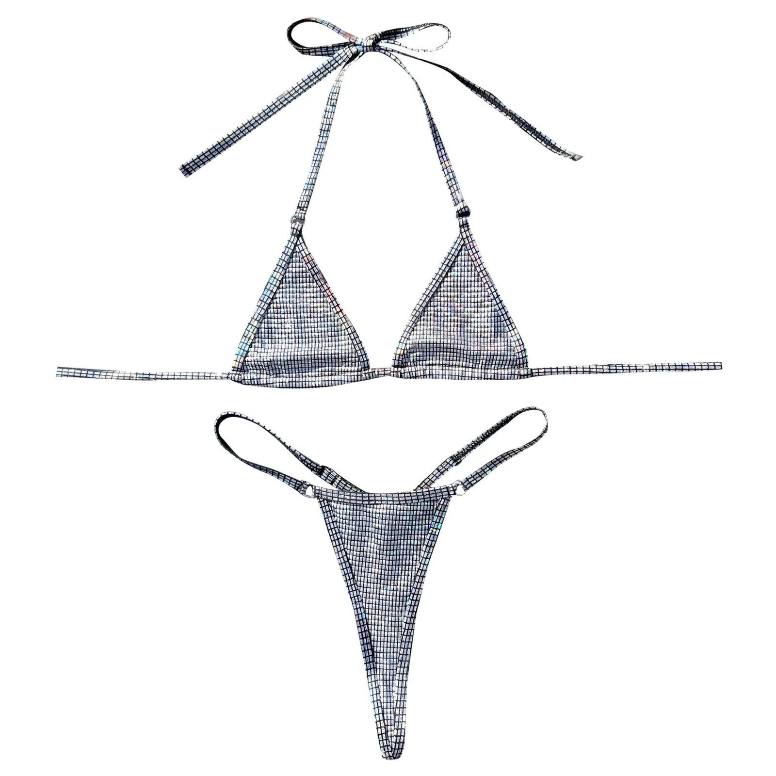 Glitter Silver Triangle Micro Bikini - Image 4