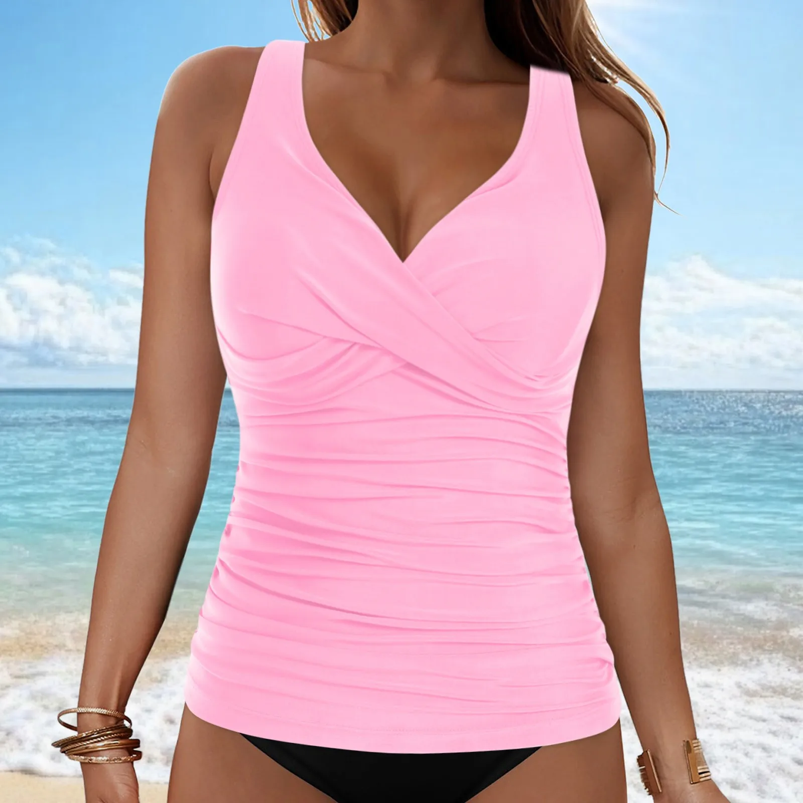 V-Neck Ruched Tankini Top - Image 7