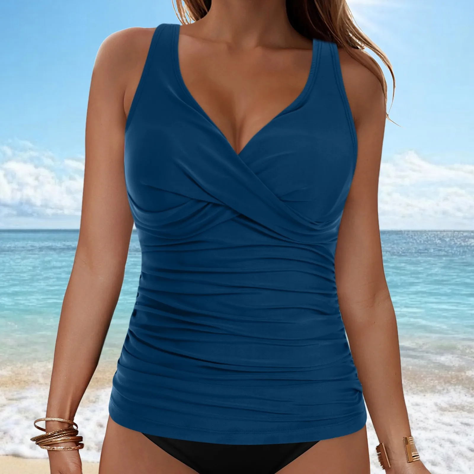 V-Neck Ruched Tankini Top - Image 11