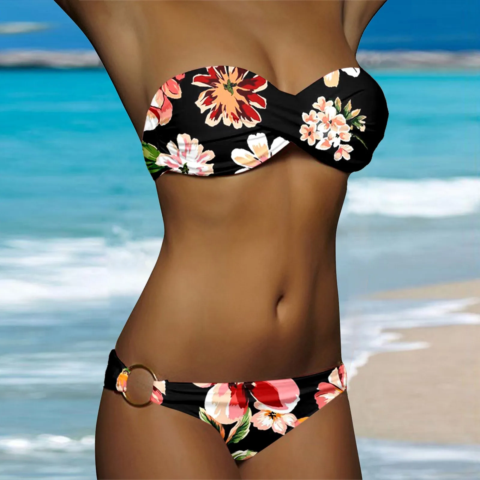 Polka Dot Ruched Bandeau Bikini Set - Image 8
