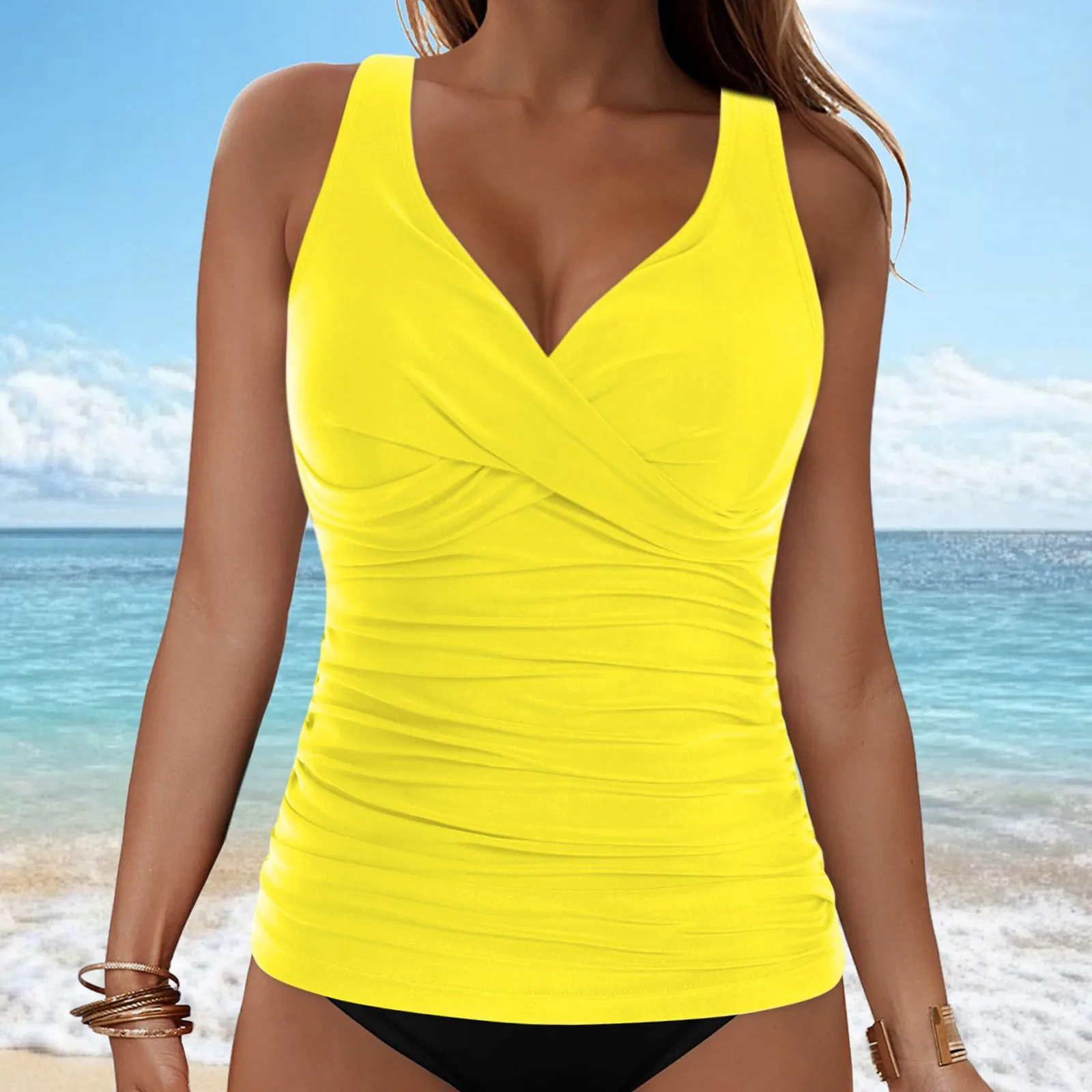 V-Neck Ruched Tankini Top - Image 10