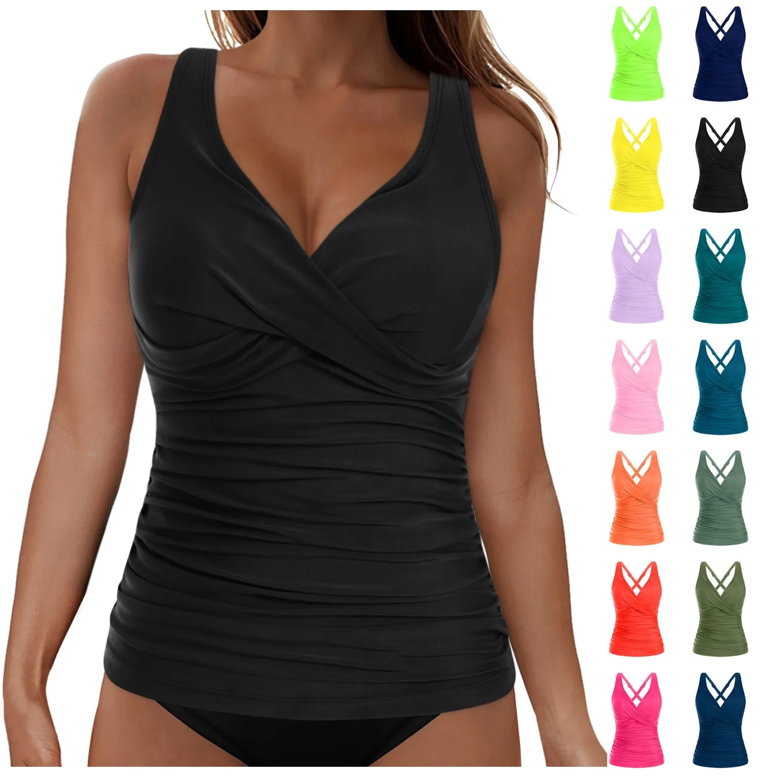 V-Neck Ruched Tankini Top - Image 5