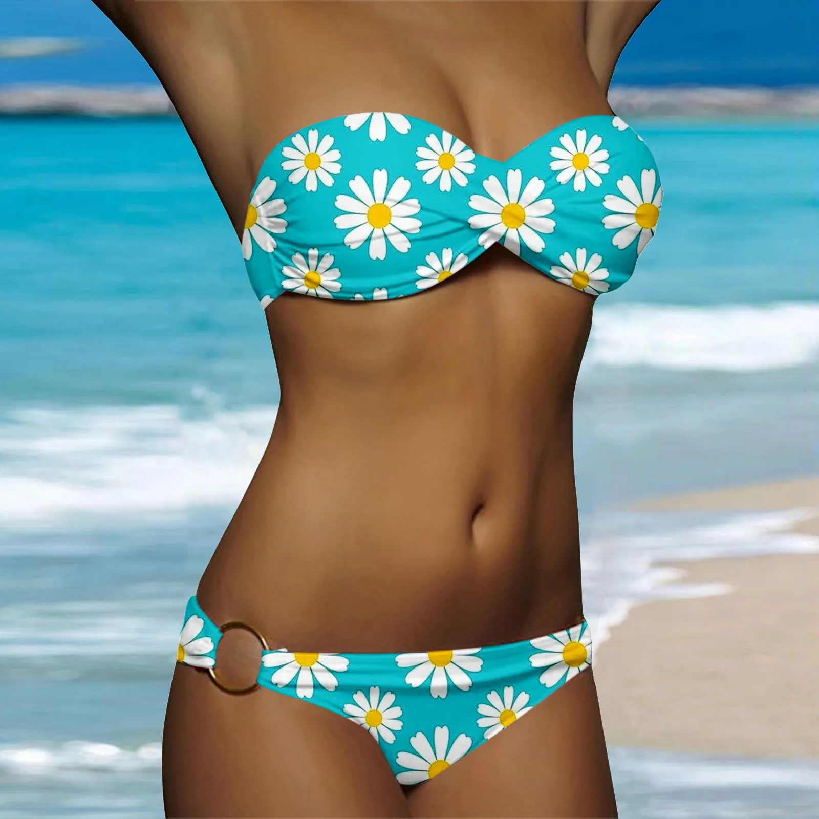 Polka Dot Ruched Bandeau Bikini Set - Image 9