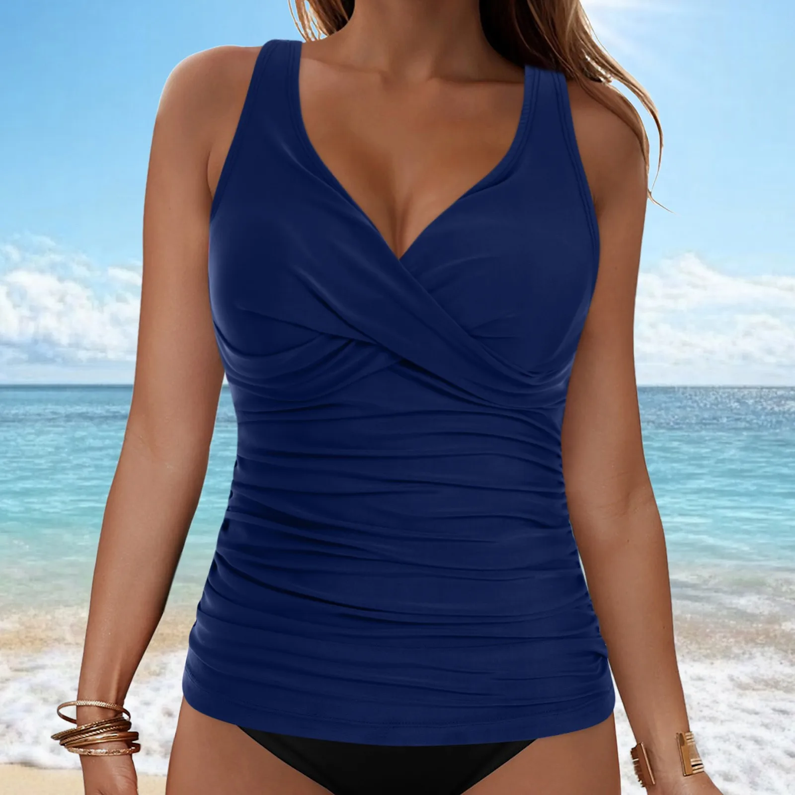 V-Neck Ruched Tankini Top - Image 14